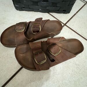 White Mountain Women's 9 Brown Leather Slide Sandals